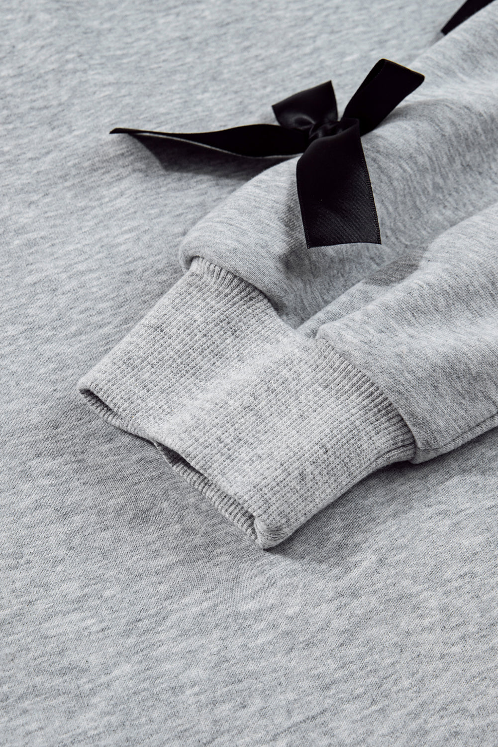 Light Grey Contrast Bow Applique Drop Sleeve Round Neck Sweatshirt