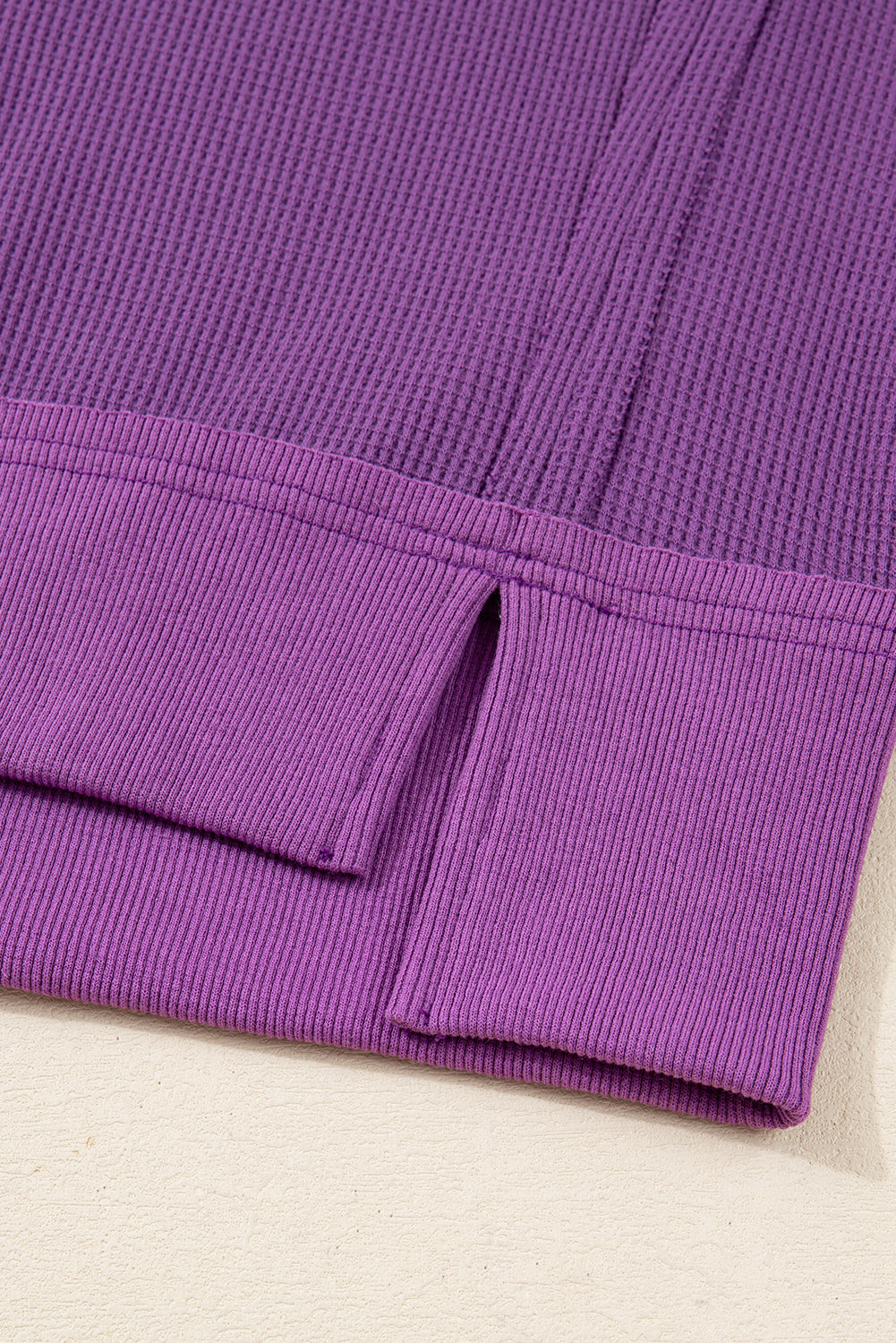 Orchid Mist Solid Color Raw Seam Patchwork Ribbed Drop Shoulder Sweatshirt