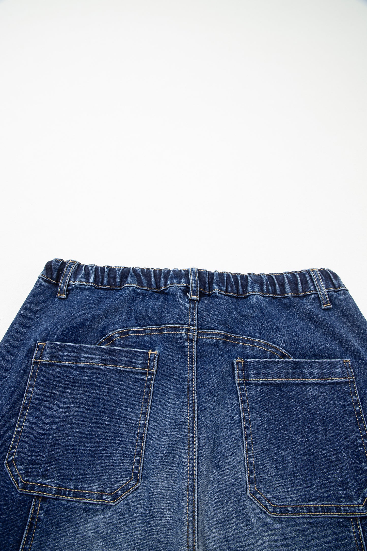 Prussian Blue Drawstring Seam Detail Raw Hem Wide Leg Denim Pants