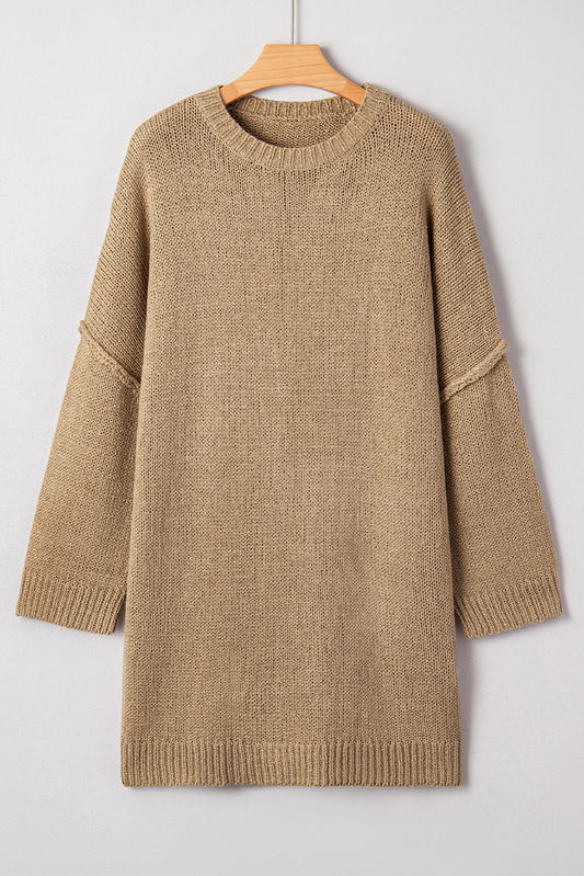 Pale Khaki Oversize Drop Shoulder Slouchy Sweater Dress