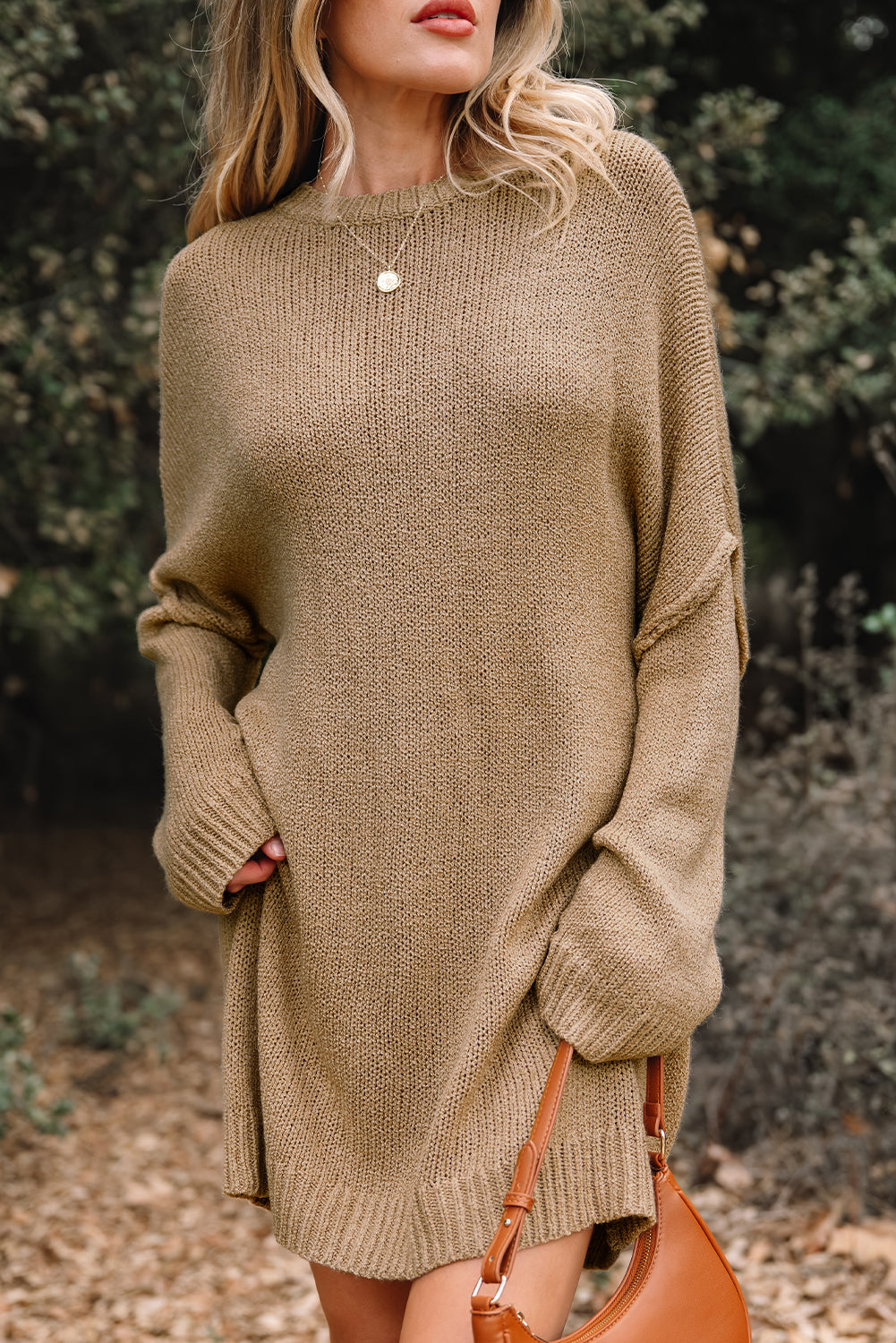 Pale Khaki Oversize Drop Shoulder Slouchy Sweater Dress