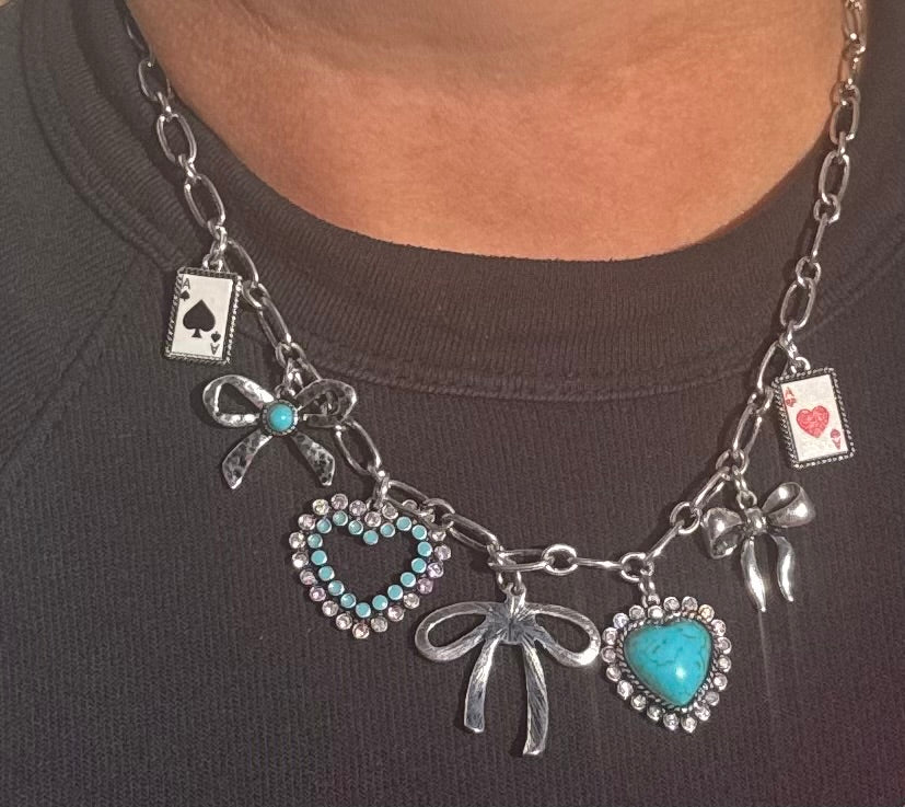 Western Heart and Bow Charm Charm Necklace