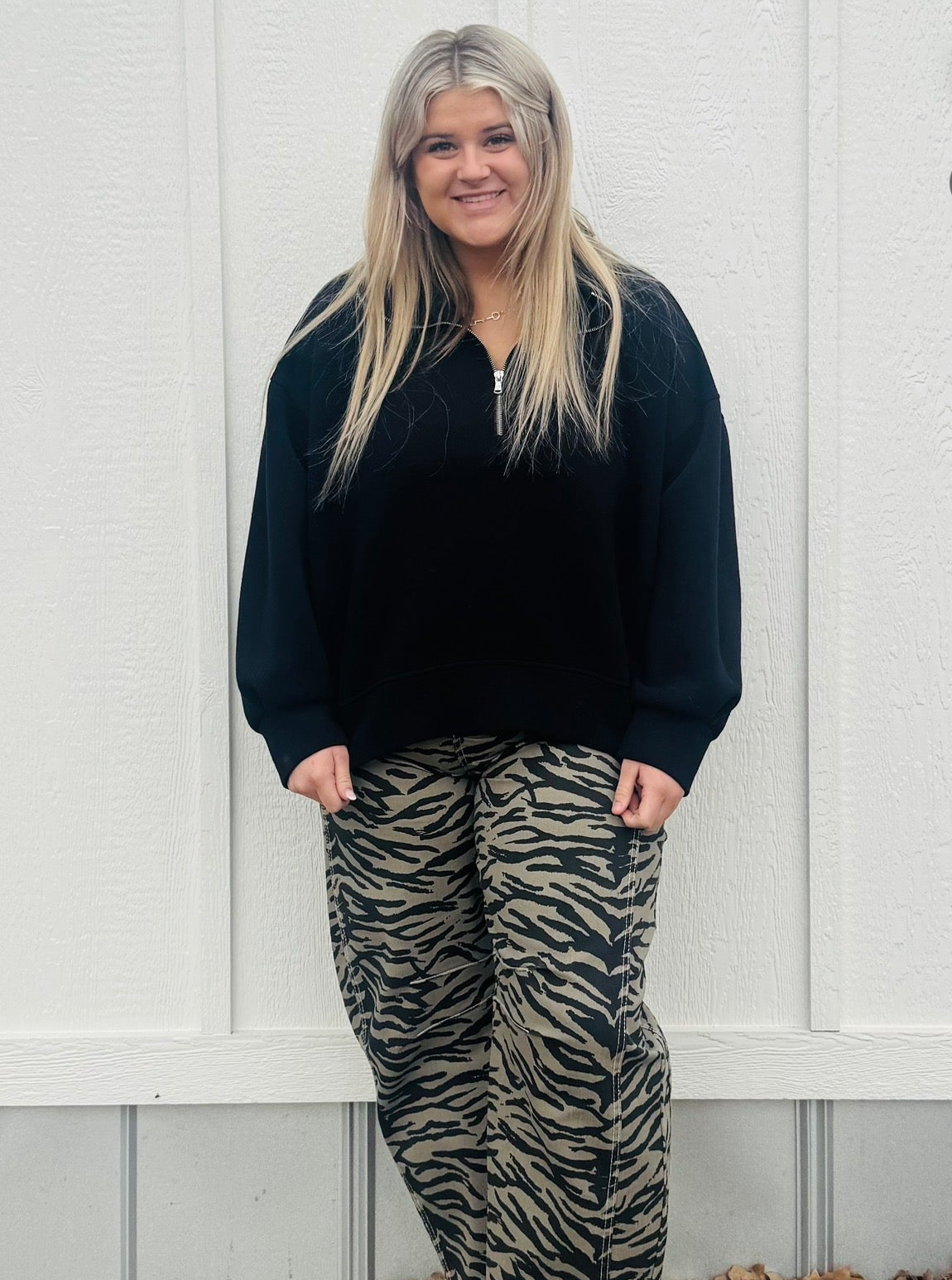 Zebra Print Barrel Jeans