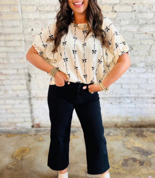 Bow Print Puff Top