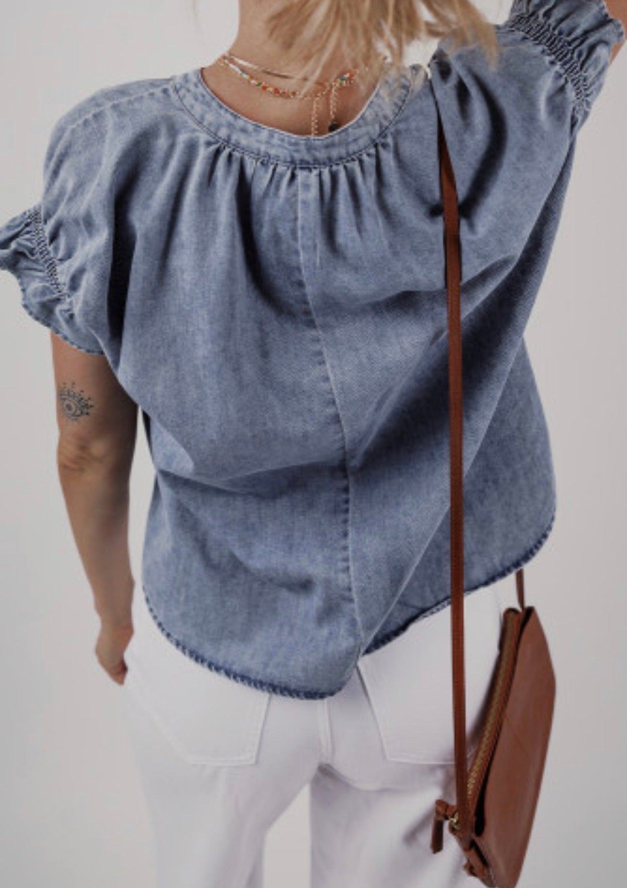 Dusk Blue Ruffle Puff Denim Top