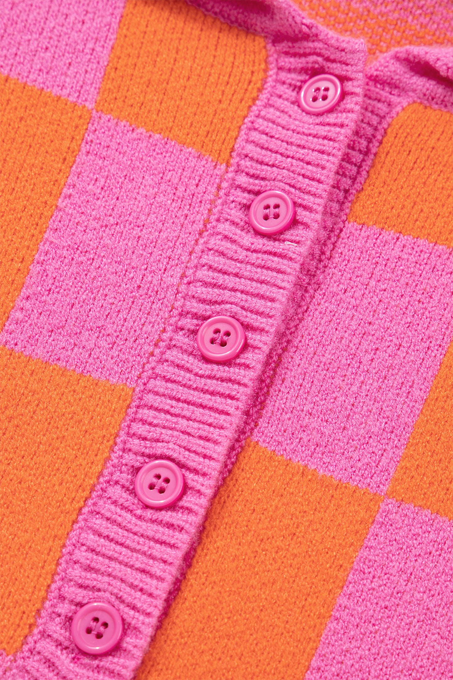 Sachet Pink Checkered Knit Polo Collar Baggy Sweater