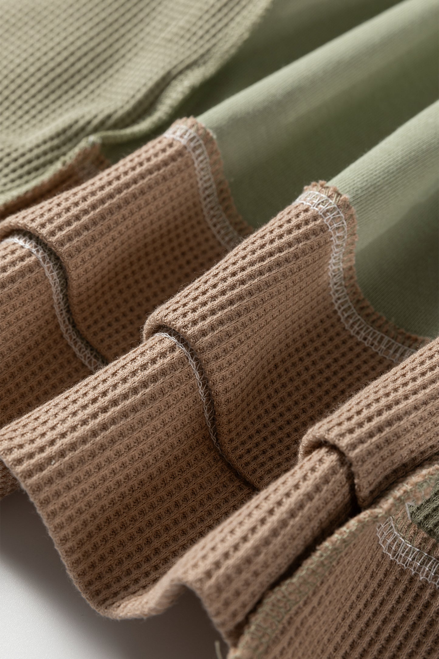 Smoke Green Color Block Mix Texture Waffle Patchwork Oversize Sweatshirt